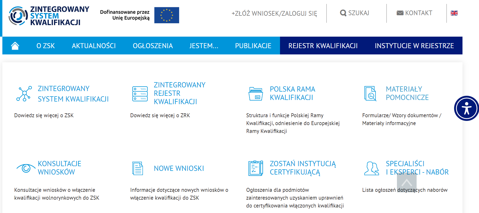 zrzut ekranu głównej strony kwalifikacje.gov.pl