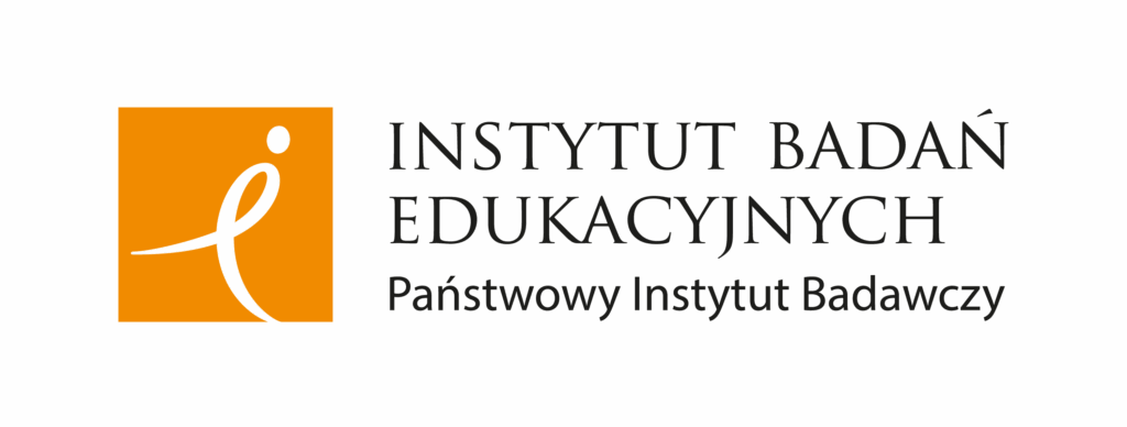 Logotyp Instytutu Badań Edukacyjnych - Państwowego Instytutu Badawczego. Z lewej strony pomarańczowy kwadrat z wpisanym białym znakiem przypominającym litery „i”, „e” oraz ludzką postać. Z prawej pełna nazwa Instytutu.